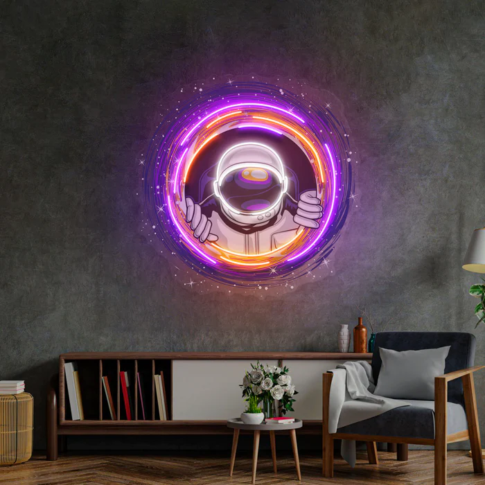 Karadelik Astronot Neon Art – UV Baskı – Neon Led Tabela