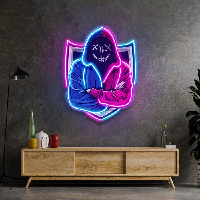 Hacker Maskot Neon Art – UV Baskı – Neon Led Tabela