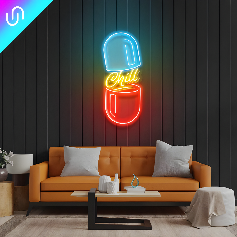 Chill Kırmızı ve Mavi Hap Neon Art – UV Baskı – Neon Led Tabela