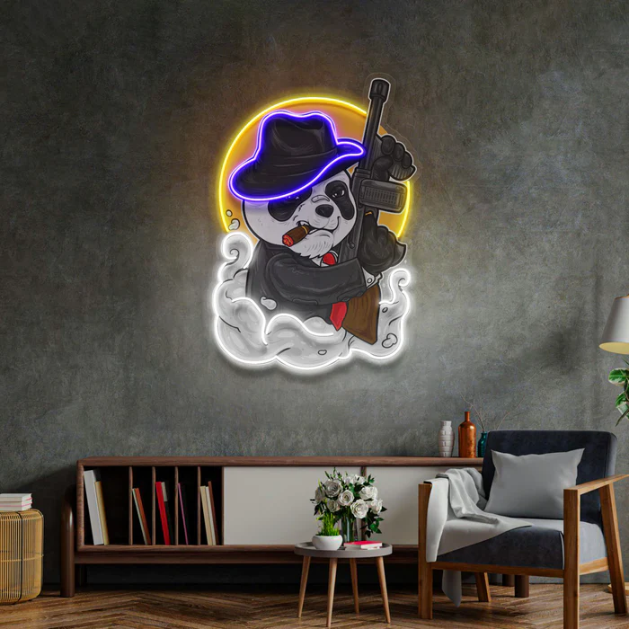 Mafya Panda Neon Art – UV Baskı – Neon Led Tabela