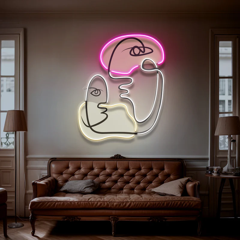 Soyut Konuşan İki Kişi Neon Art – UV Baskı – Neon Led Tabela
