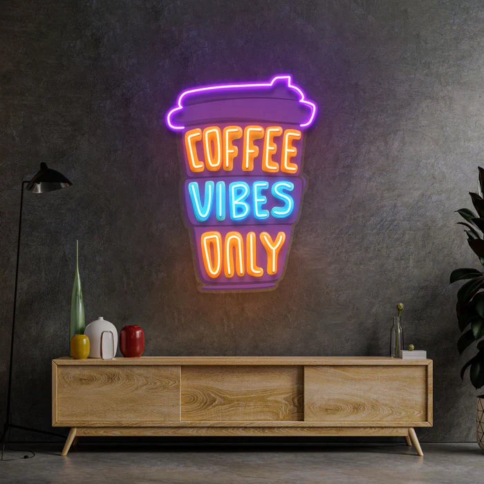 Coffee Vibes Only Neon Art – UV Baskı – Neon Led Tabela