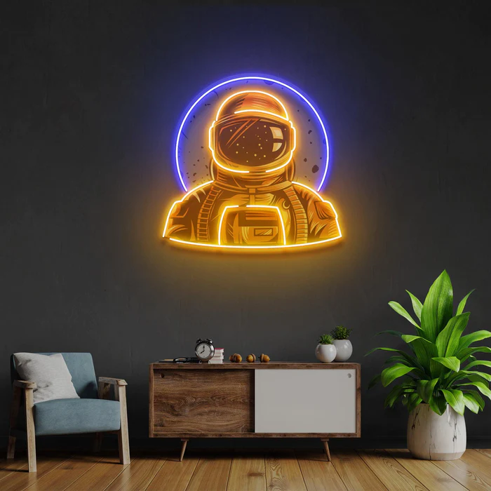 Astronot ve Ay Neon Art – UV Baskı – Neon Led Tabela