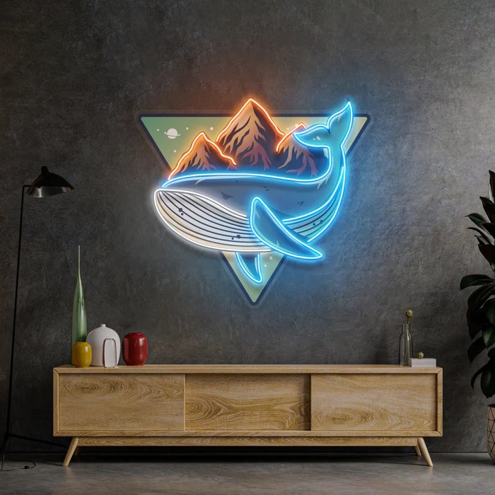 Balina ve Dağ Neon Art – UV Baskı – Neon Led Tabela