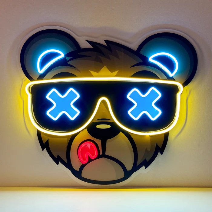 Gözlüklü Ayı Neon Art – UV Baskı – Neon Led Tabela