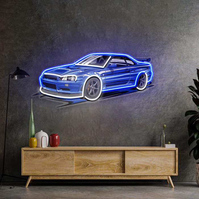 Skyline R34 Neon Art – UV Baskı – Neon Led Tabela