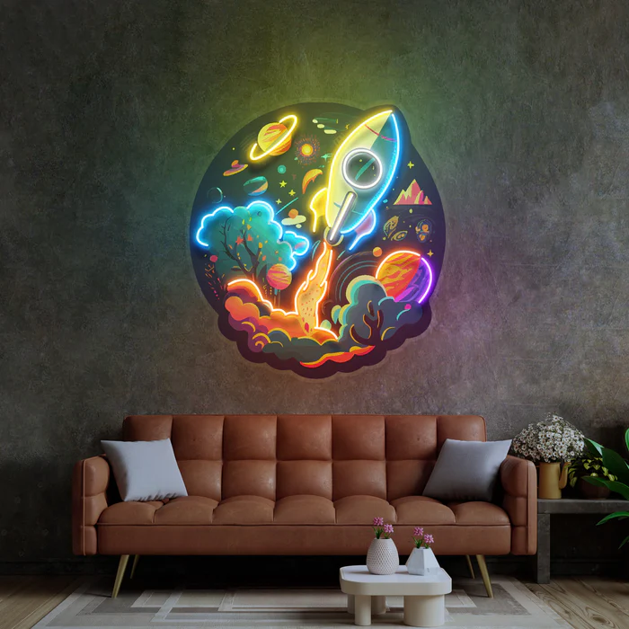 Galaksi Roket Neon Art – UV Baskı – Neon Led Tabela