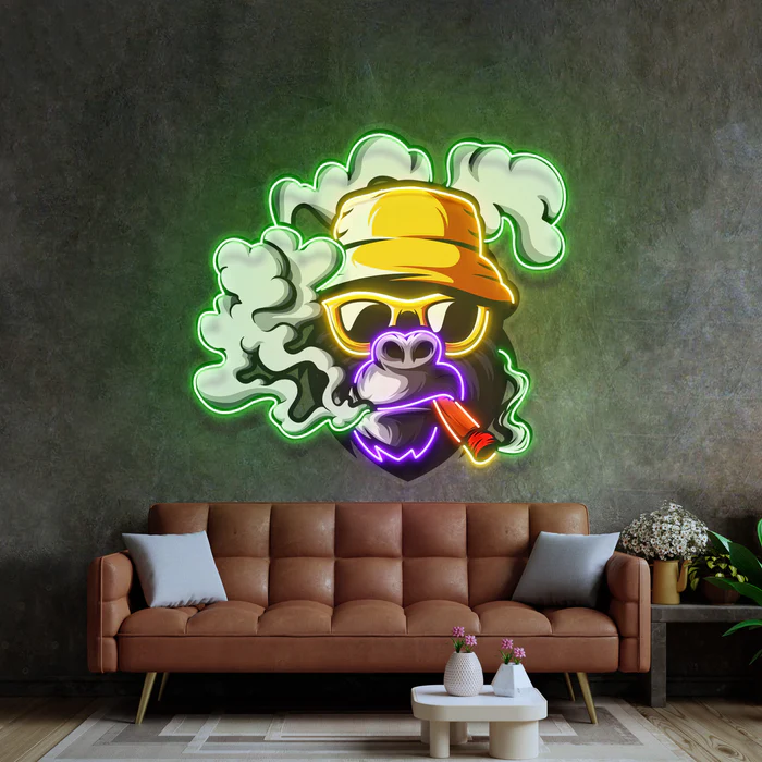Sarı Şapkalı Maymun Neon Art – UV Baskı – Neon Led Tabela