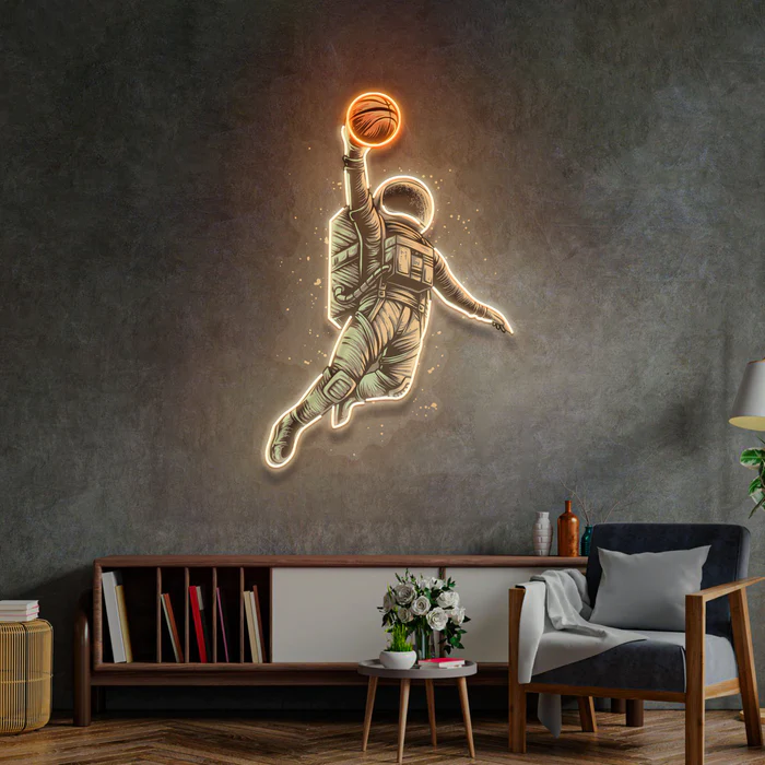 Basketbol Astronot Neon Art – UV Baskı – Neon Led Tabela