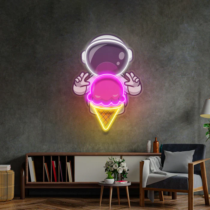 Dondurma Astronot Neon Art – UV Baskı – Neon Led Tabela