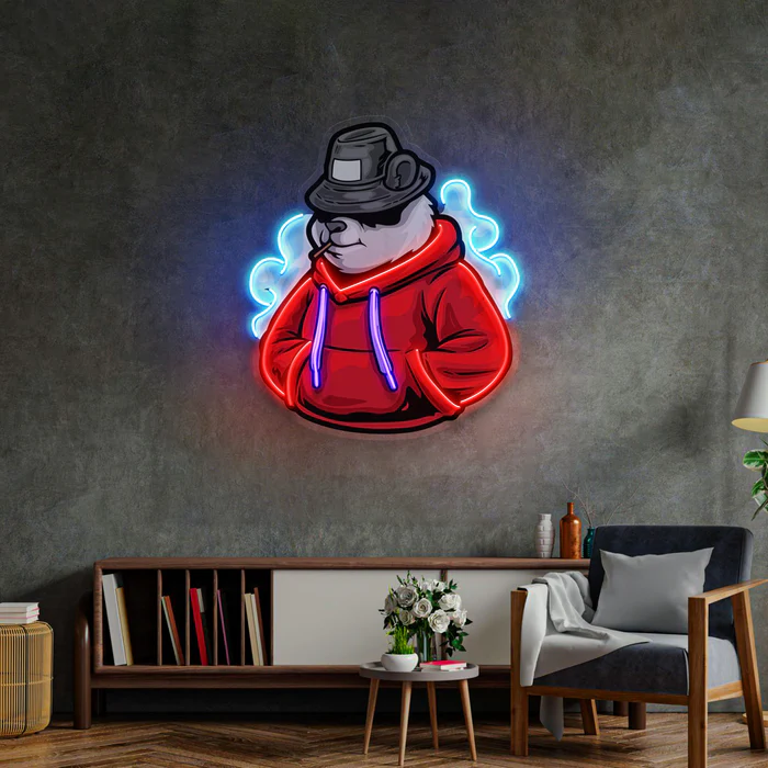 Hoodieli Panda Neon Art – UV Baskı – Neon Led Tabela