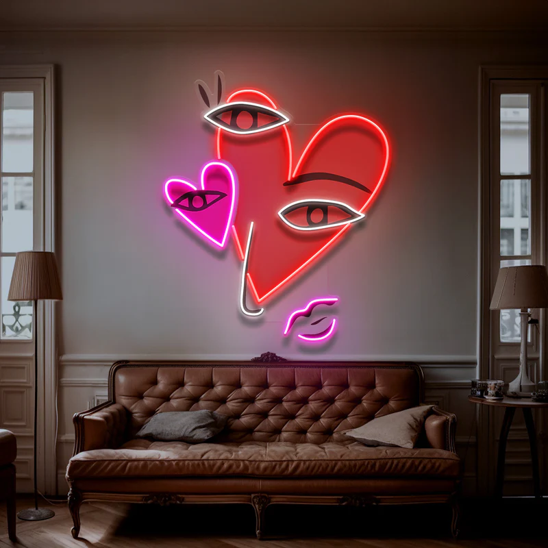 Kalpli Soyut Yüz Neon Art – UV Baskı – Neon Led Tabela