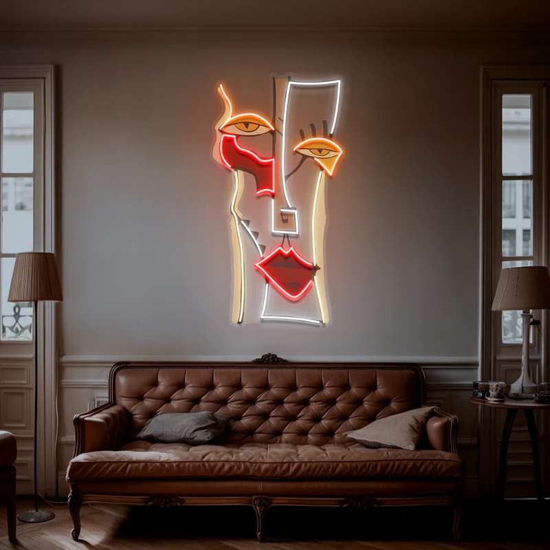 Soyut Kadın Yüzü Neon Art – UV Baskı – Neon Led Tabela