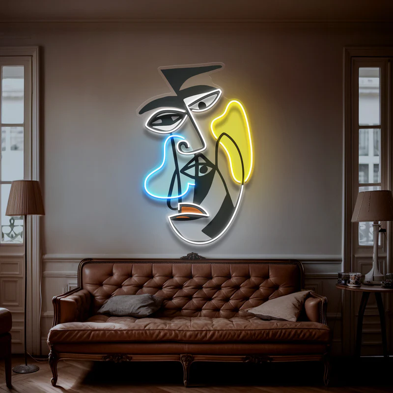 Soyut İki Huysuz Neon Art – UV Baskı – Neon Led Tabela