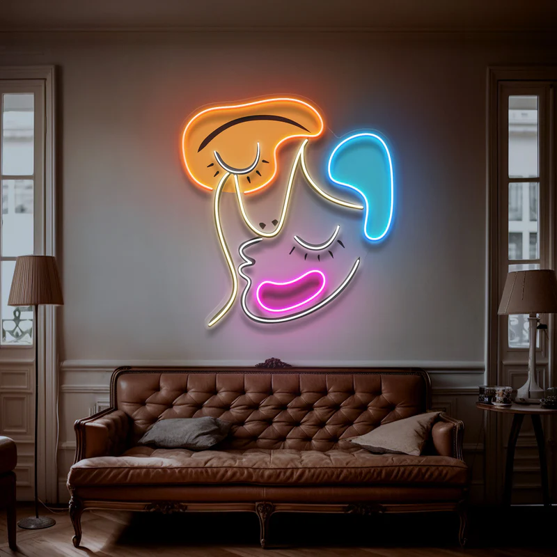 Soyut Uyuyan Yüz Neon Art – UV Baskı – Neon Led Tabela