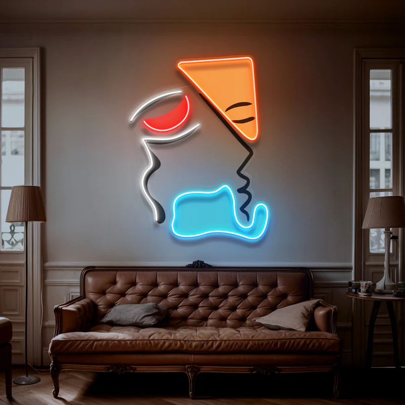 Soyut Basit Yüz Şekli Neon Art – UV Baskı – Neon Led Tabela
