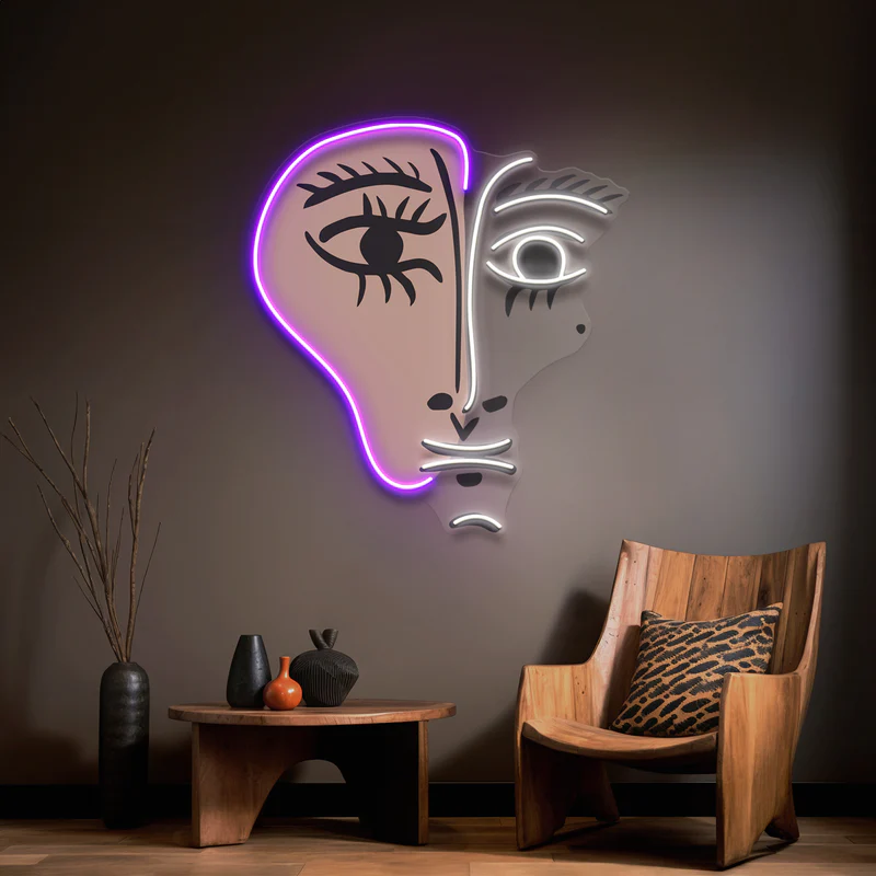 Renkli Şekilli Yüz Neon Art – UV Baskı – Neon Led Tabela