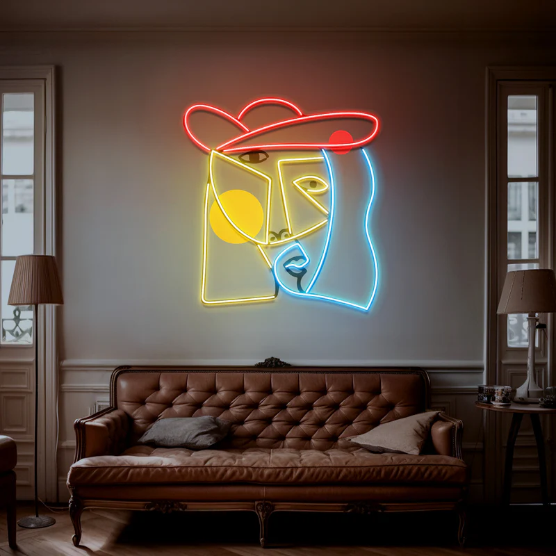 Soyut Yüz Neon Art – UV Baskı – Neon Led Tabela