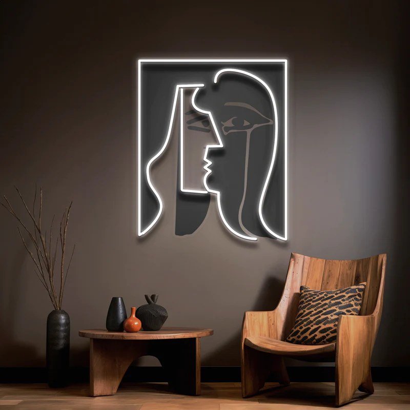 Siyah Beyaz Yüzler Neon Art – UV Baskı – Neon Led Tabela