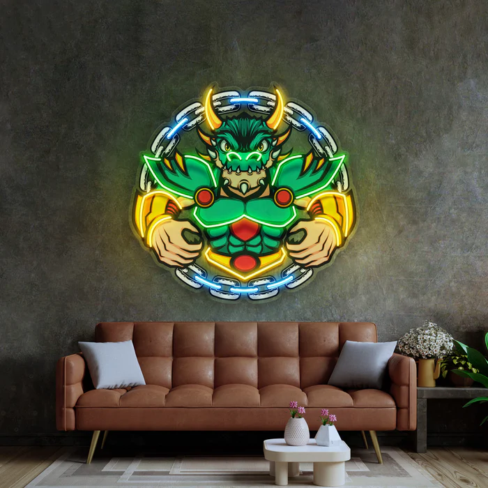 Yeşil Ejderha Maskot Neon Art – UV Baskı – Neon Led Tabela