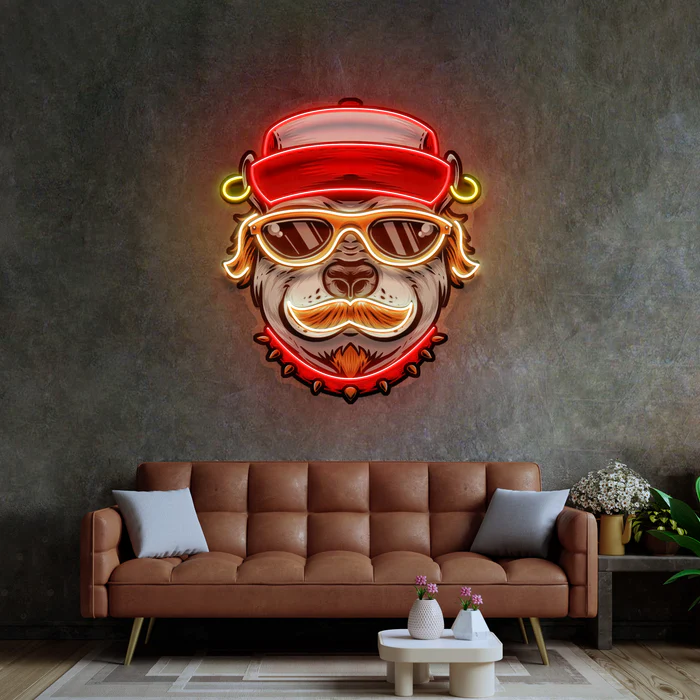 Güneş Gözlüğü Takan Köpek Neon Art – UV Baskı – Neon Led Tabela