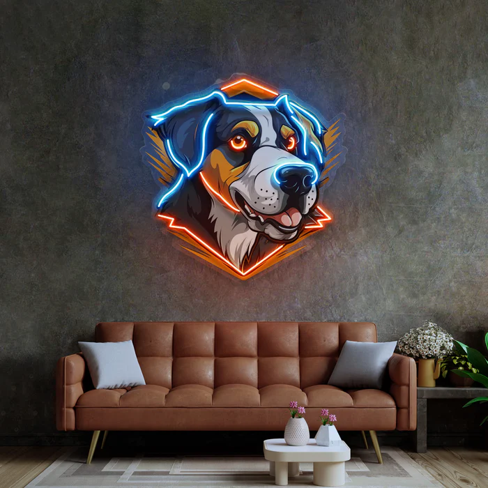 Maskot Köpek Neon Art – UV Baskı – Neon Led Tabela
