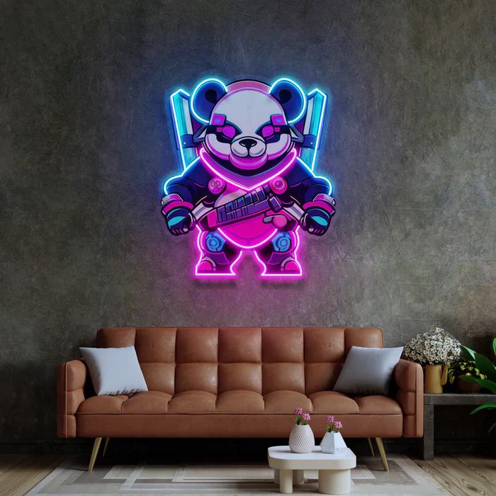 Cyberpunk Panda Neon Art – UV Baskı – Neon Led Tabela