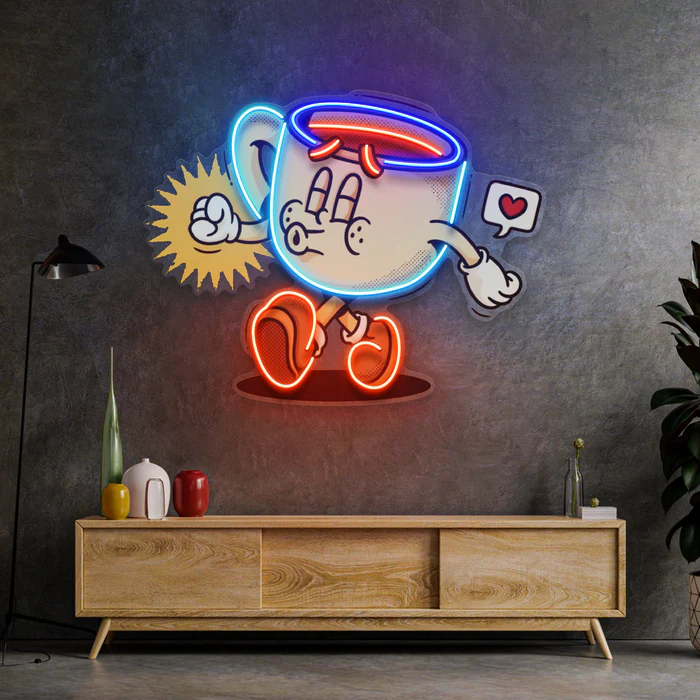 Kahve Fincanı Sevimli Modaretro Neon Art – UV Baskı – Neon Led Tabela