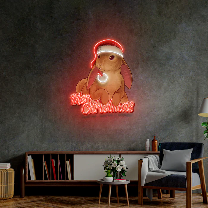 Noel Tavşanı Neon Art – UV Baskı – Neon Led Tabela