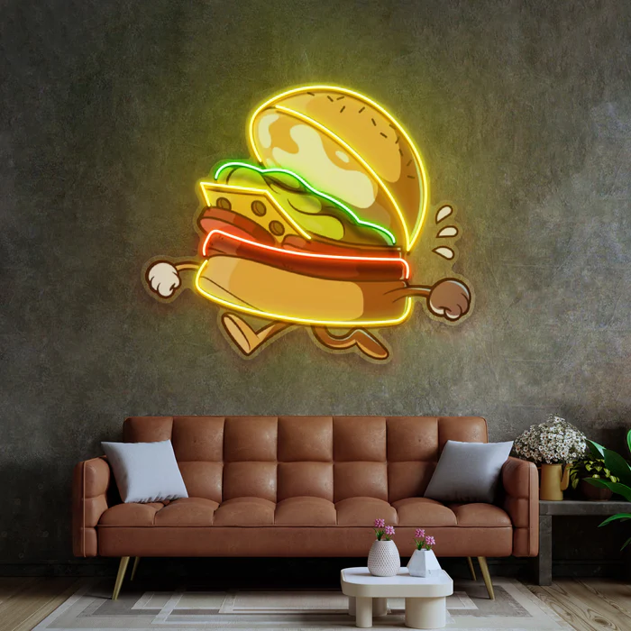 Koşan Hamburger Neon Art – UV Baskı – Neon Led Tabela