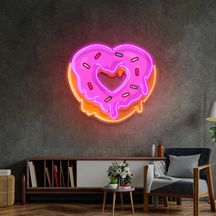 Kalp Donut Neon Art – UV Baskı – Neon Led Tabela