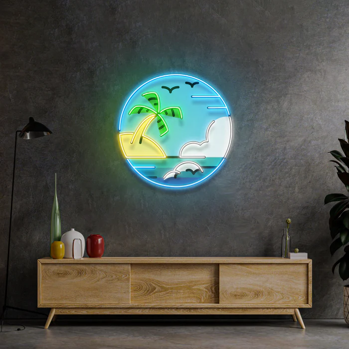Hawaii Sahil Neon Art – UV Baskı – Neon Led Tabela
