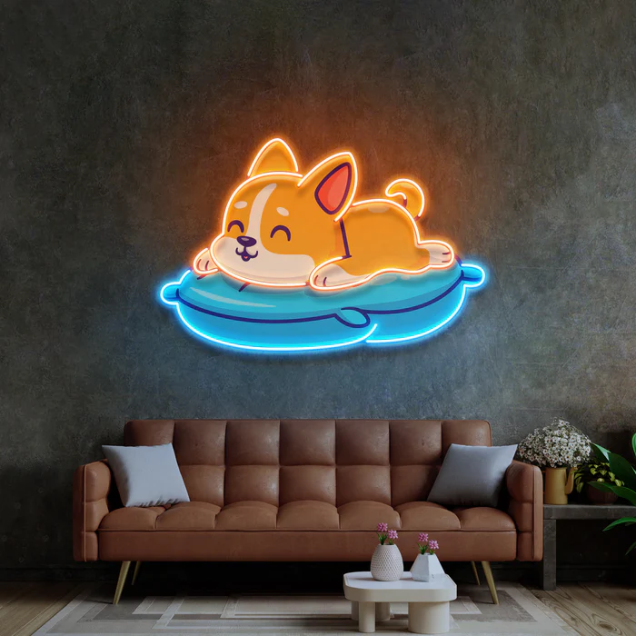 Tatlı Uyuyan Köpek Neon Art – UV Baskı – Neon Led Tabela