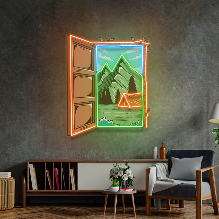 Dağda Kamp Neon Art – UV Baskı – Neon Led Tabela