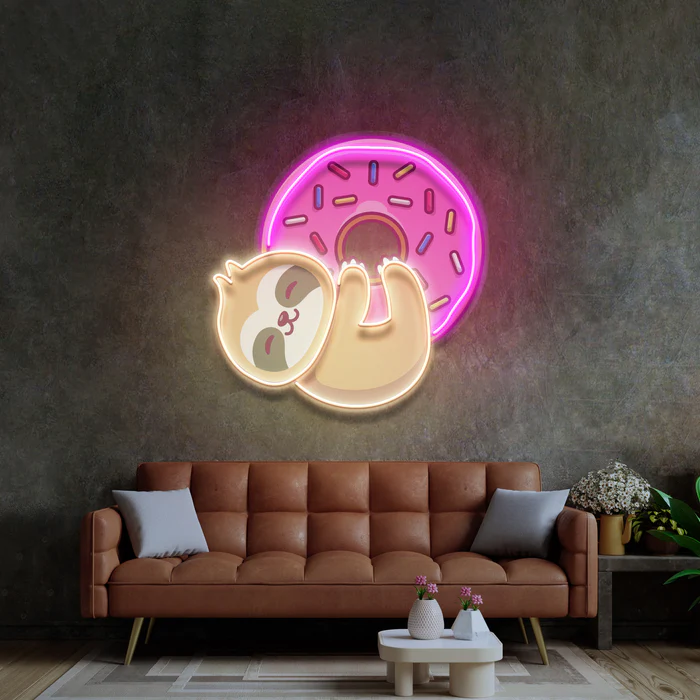 Tembel Hayvan ve Donut Neon Art – UV Baskı – Neon Led Tabela