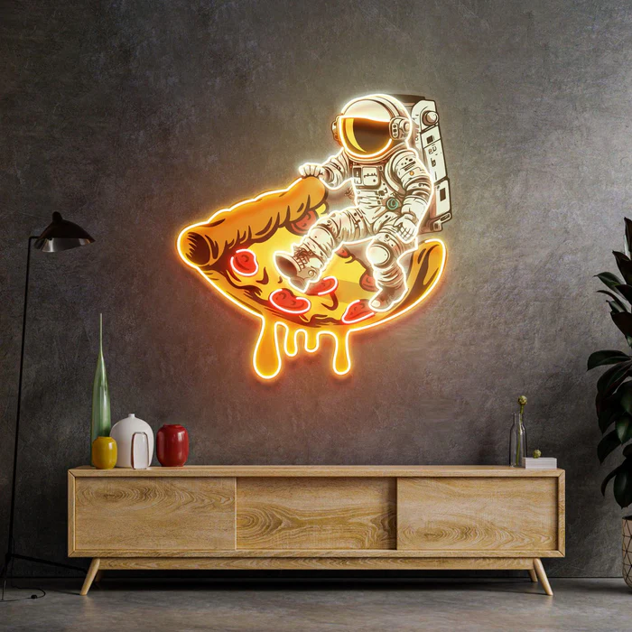 Pizza Astronot Neon Art – UV Baskı – Neon Led Tabela
