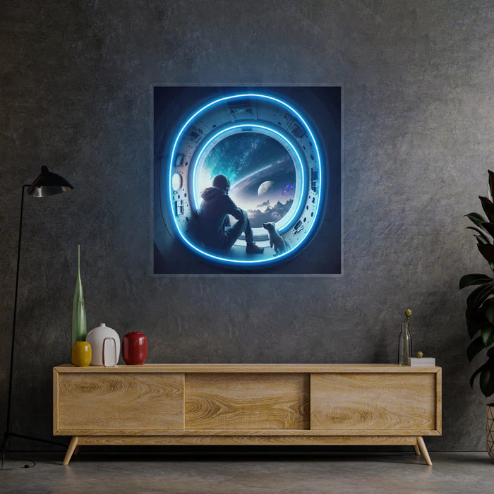 Uzay Aracındaki Astronot Neon Art – UV Baskı – Neon Led Tabela