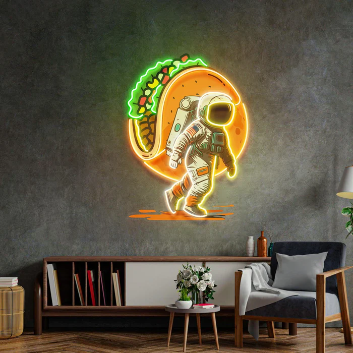Tako Taşıyan Astronot Neon Art – UV Baskı – Neon Led Tabela