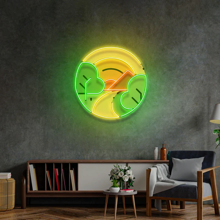Gün Batımı Dağlar Neon Art – UV Baskı – Neon Led Tabela