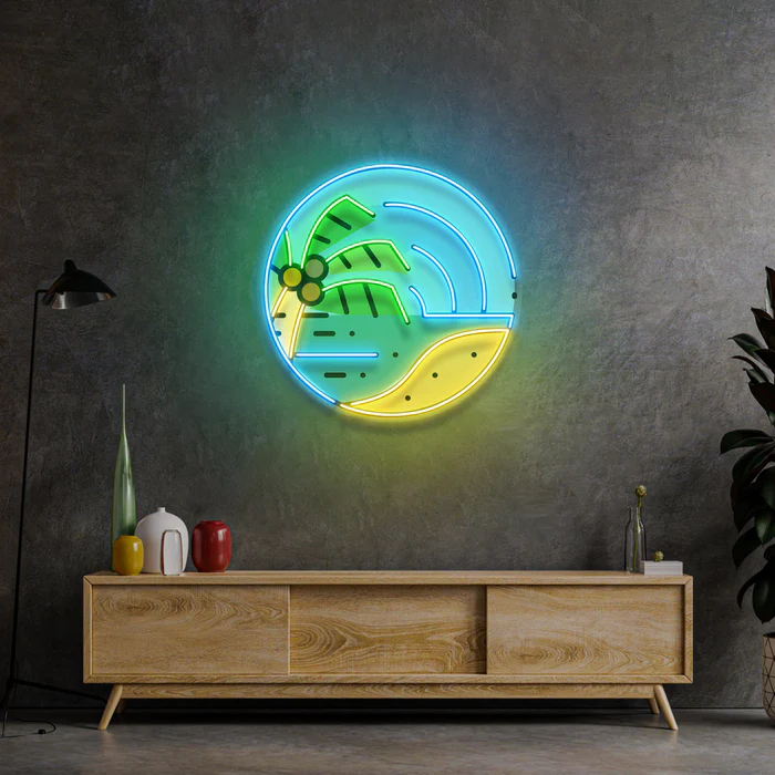 Kumlu Plaj Neon Art – UV Baskı – Neon Led Tabela