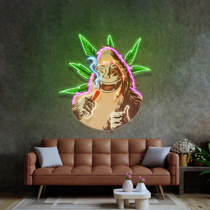 Maymun ve Sigara Neon Art – UV Baskı – Neon Led Tabela