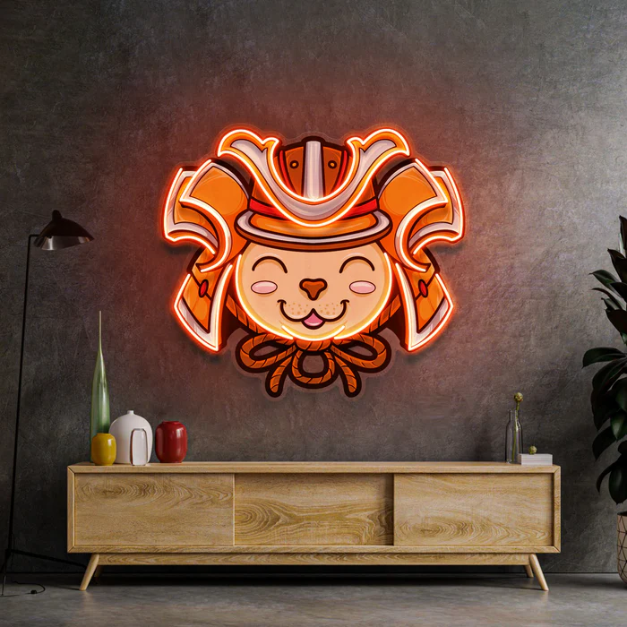 Samuray Kedi Neon Art – UV Baskı – Neon Led Tabela