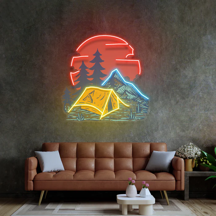 Kırmızı Ay Kamp Neon Art – UV Baskı – Neon Led Tabela av
