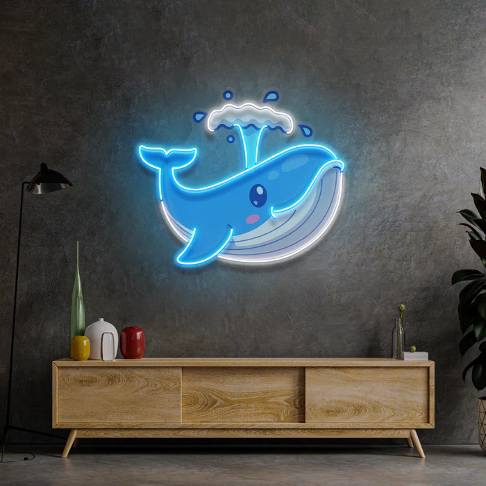 Minik Mavi Balina Neon Art – UV Baskı – Neon Led Tabela