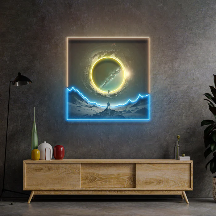 Uzay Kapısı Astronot Neon Art – UV Baskı – Neon Led Tabela