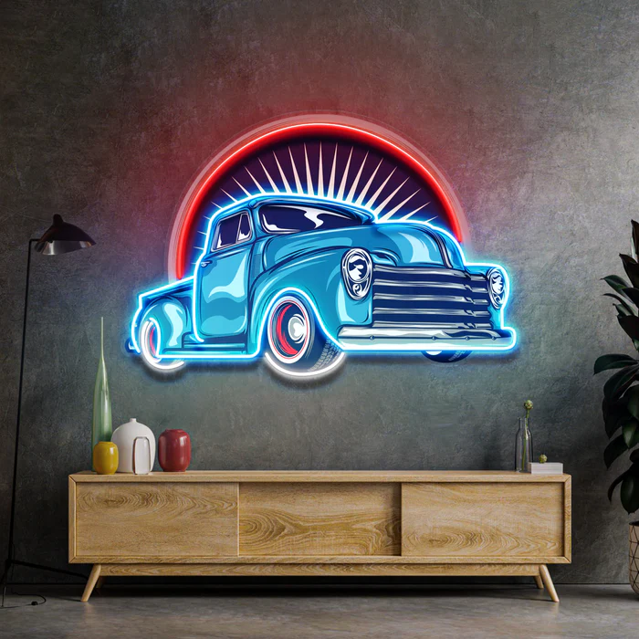 Vintage Kamyon Neon Art – UV Baskı – Neon Led Tabela