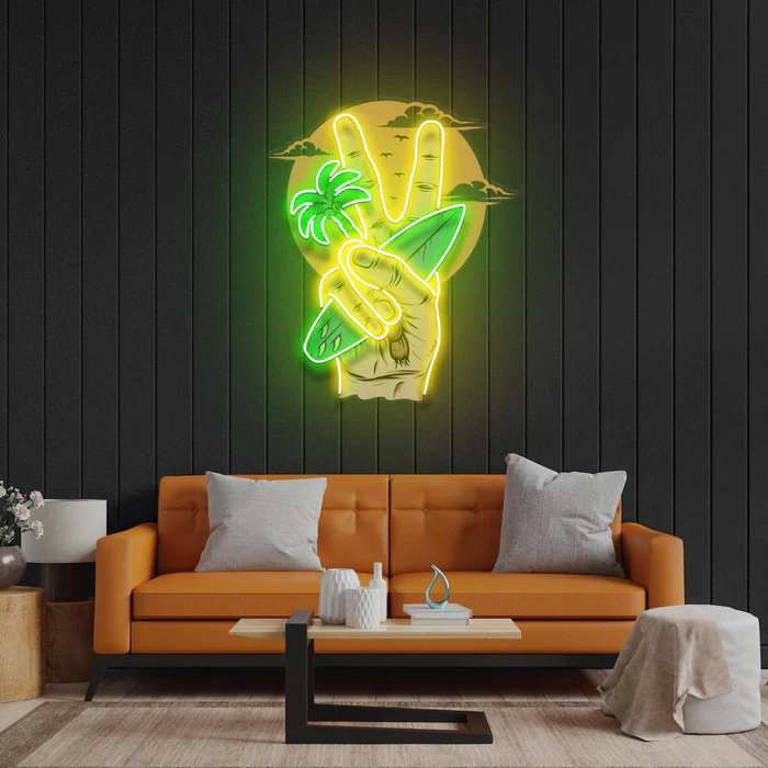 Peace Surf Neon Art – UV Baskı – Neon Led Tabela