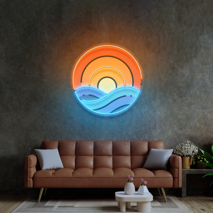 Okyanusta Gün Batımı Neon Art – UV Baskı – Neon Led Tabela