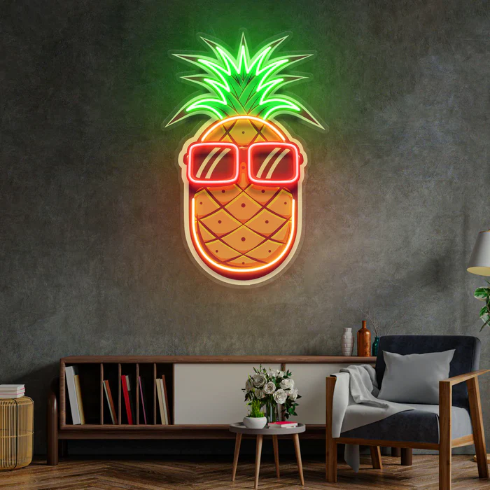 Gözlüklü Ananas Neon Art – UV Baskı – Neon Led Tabela