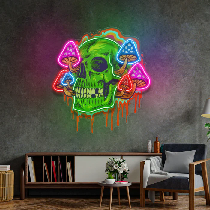 Mantar ve Kafatası Neon Art – UV Baskı – Neon Led Tabela